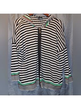 Angel Black White Striped Hooded Jacket Sweater Large